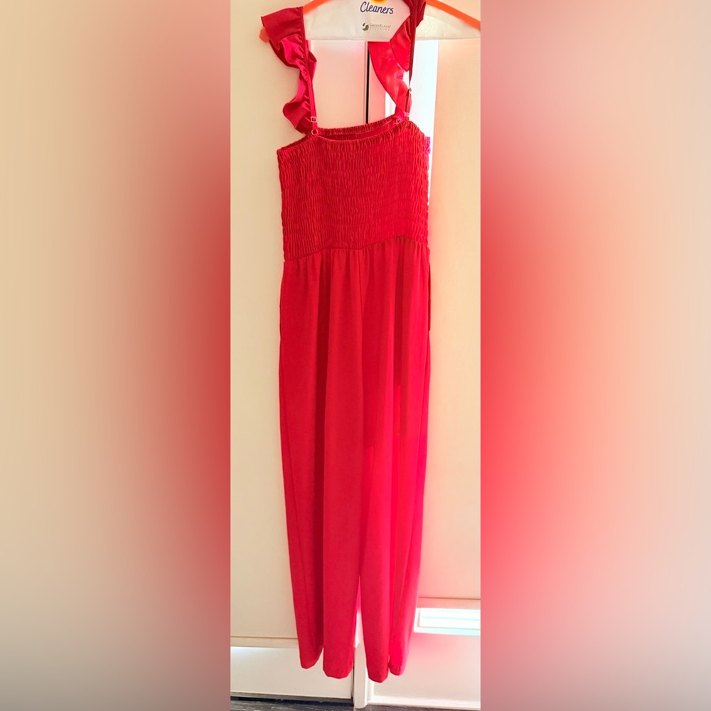 Amazon Red Ruffled Jumpsuit - Picture 2 of 2